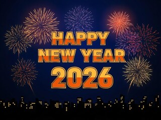 Vibrant fireworks celebrate Happy New Year 2026 night