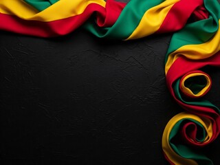 Vibrant Ghanaian flag fabric on dark background