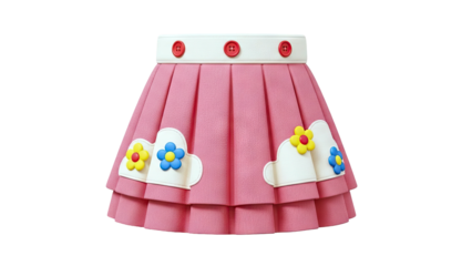 Pink Pleated Skirt with Cloud and Flower Appliqu?s