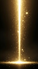 Brilliant golden light beam descends through darkness scattering sparkling particles