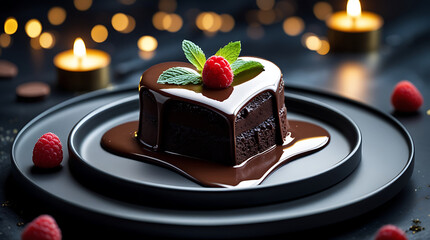Gourmet Heart Chocolate Dessert with Mint
