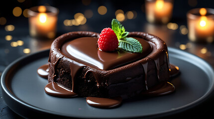 Heart Shaped Chocolate Cake with Raspberry