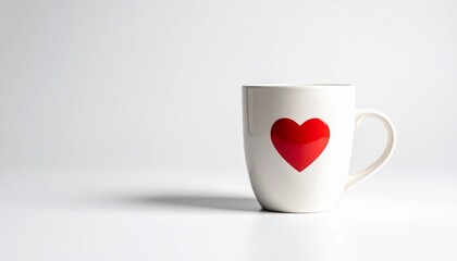 A white ceramic mug with a bright red heart symbol design, perfect for expressing affection and warmth on a special occasion or as a daily reminder of love and care