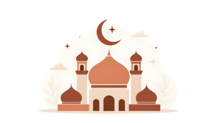 Mosque with crescent moon and stars isolated on a transparent background islamic architecture