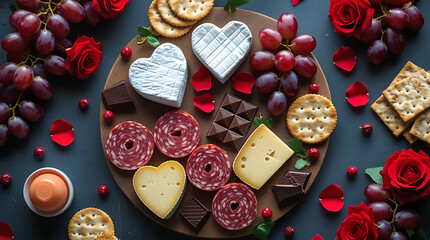 Romantic Cheese and Meat Platter Overhead