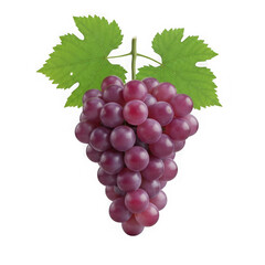 Fototapeta premium Bunch of ripe red grapes with green leaves isolated on transparent background