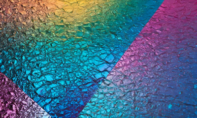 Iridescent shattered glass background with holographic rainbow shards and metallic crystal texture for futuristic design concepts