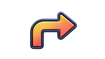 3D Orange Arrow Icon with Black Outline