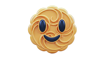 Cute Mooncake Emoji with Swirls and Smiling Face