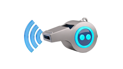 Futuristic Whistle with Glowing Blue Elements and Sound Waves