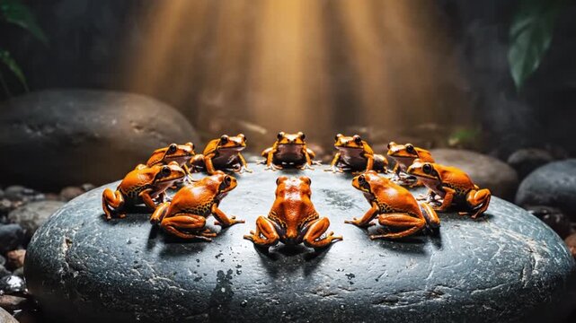 Frog Dance Golden Frogs Meeting Ritual on Jungle Rock Spotlight