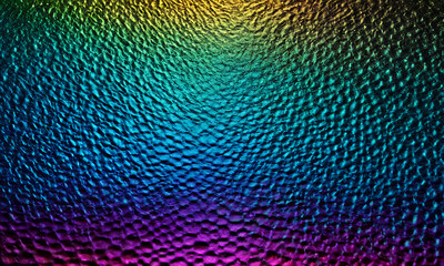 Vibrating holographic water ripple texture with iridescent neon rainbow spectrum and luminous abstract wave patterns