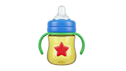 Yellow Baby Bottle with Red Star and Blue Cap