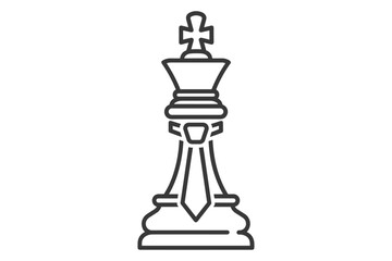 A minimalist black and white outline illustration of a chess king piece, representing strategy and royalty