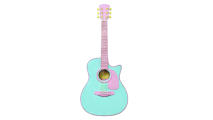 Acoustic Guitar with Pastel Green and Pink Design