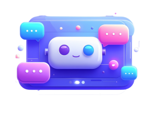 Cartoon robot with speech bubbles isolated on transparent background isolated on transparent background