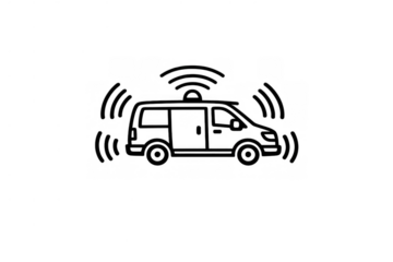 Autonomous driving van icon detecting surroundings, future smart transport technology with self-driving vehicle safety system