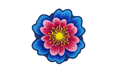 Embroidered Flower Patch with Blue and Pink Petals