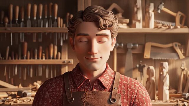 Young man in a woodworking shop.
