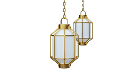Two Gold Geometric Pendant Lights