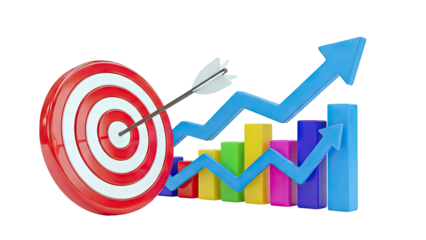 Target hit with upward trend graph and arrow