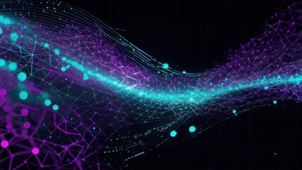 Abstract digital network of glowing lines and dots, futuristic technology.