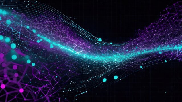 Abstract digital network of glowing lines and dots, futuristic technology. - Powered by Adobe