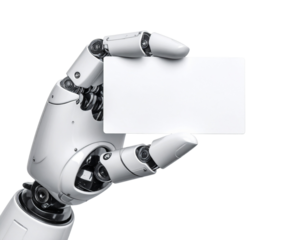 Robot hand holding paper isolated on transparent background isolated on transparent background