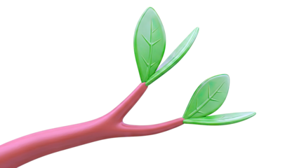 Stylized Tree Branch with Green Leaves