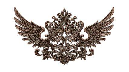 Intricate golden winged emblem isolated on transparent background