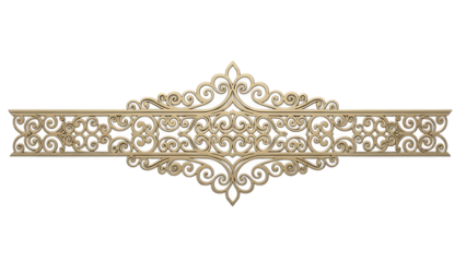Ornate gold filigree design element isolated on transparent background