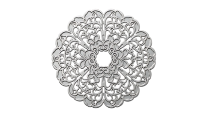 Intricate white lace doily isolated on transparent background