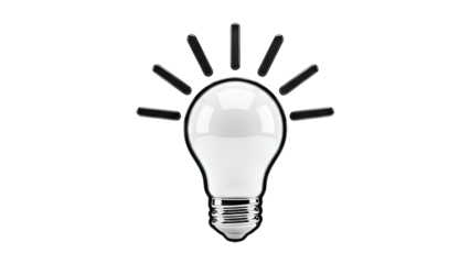 Stylized light bulb with radiating lines on white background