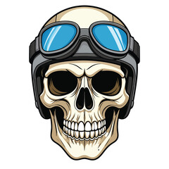 Fototapeta premium Front View of a Stylized Skull Wearing Vintage Racing Helmet and Goggles, Vector Art Illustration