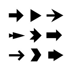 Title Arrow icon set. Arrow. Cursor. Black vector arrows icons. Collection different arrows sign. Modern simple arrows. Black arrow pointing to the right. Black direction pointer. Vector illustration 