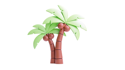Two Cartoon Palm Trees with Coconuts on a White Background