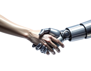 Human and robot hand shaking, isolated on transparent background isolated on transparent background