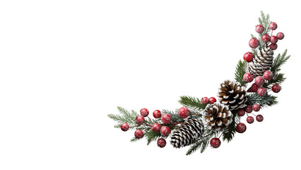Festive Pine Branch with Pinecones and Red Berries.