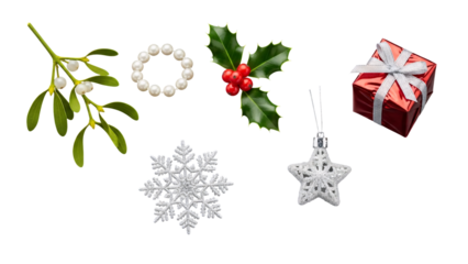 Winter Christmas decorations and festive gift set.