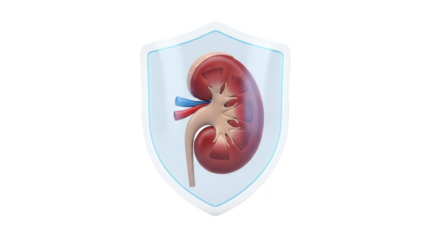 Red and blue kidney is shown in a blue and white shield. isolated illustration on transparent background