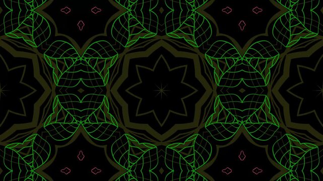 Colorful floral line art kaleidoscope animation. seamless floral pattern with flowers.