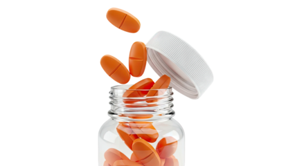 Orange Pills Falling Out of Open Bottle