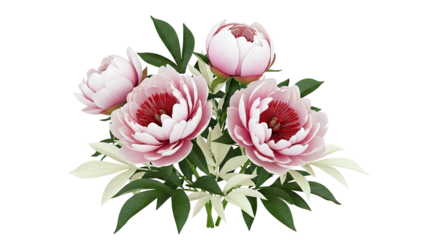 Pink Peony Bouquet with Green and Cream Leaves