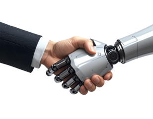 Handshake between human and robot isolated on transparent background isolated on transparent background