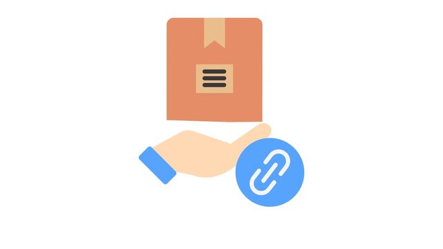 Affiliate Link Flat Animation 2D Cartoon 4K Video with hand, link and product. Relate To Product Offering, Marketing, Commerce And Shopping. Editable On Transparent Background Alpha Channel.