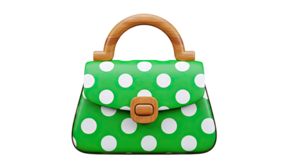 Green Polka Dot Handbag with Wooden Handle and Clasp