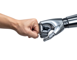 Human hand shaking robot hand isolated on transparent background isolated on transparent background