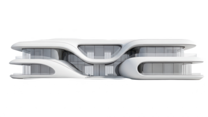 White house with a lot of windows and a balcony. isolated illustration on transparent background