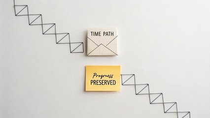 Creative representation of time management with unique messages and abstract shapes on a light background