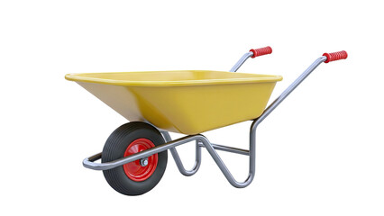 Yellow Wheelbarrow with Red Handles on White Background
